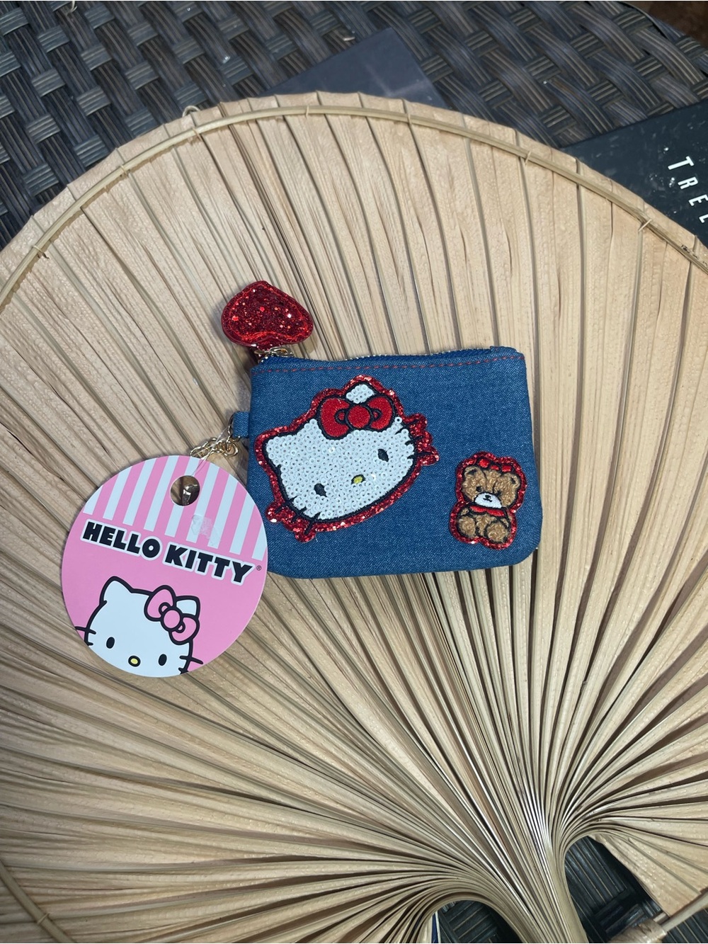 Hello Kitty Blue Denim Coin Purse with Red Sequin Accents